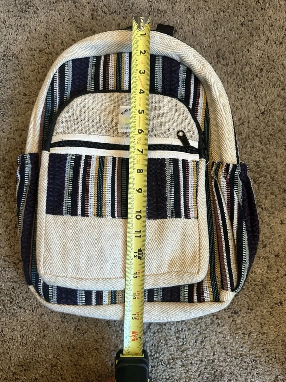 Himalayan Hemp Cream & Black Striped Canvas Backpack Made in Nepal